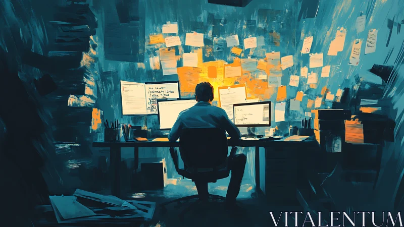 Night owl at a glowing desk plotting tomorrow&rsquo;s ideas.