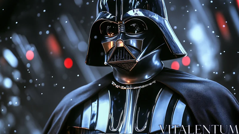 Dark armored figure stands amid cold, cinematic starlight