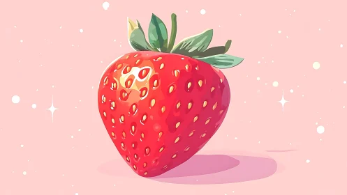 Glossy red strawberry illustration on pastel pink background