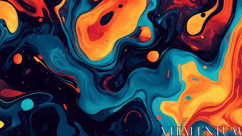 Cosmic tides of teal and ember swirling in liquid motion.