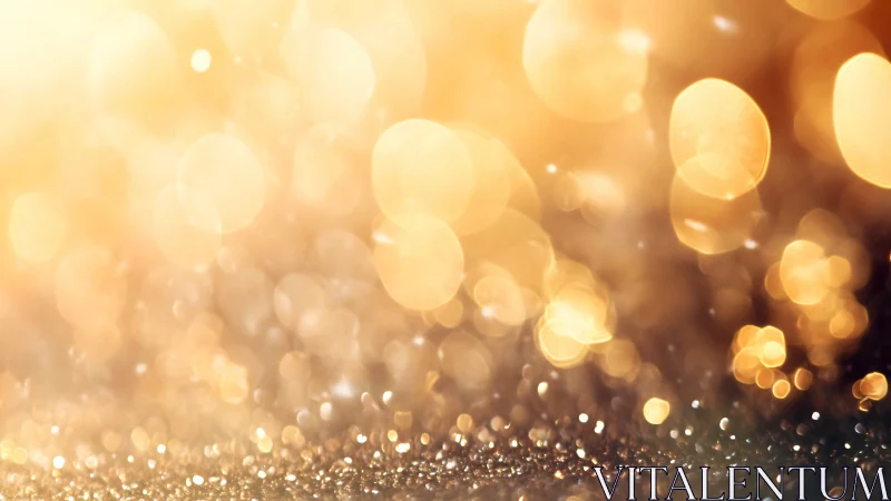 Golden bokeh orbs over shimmering festive surface.