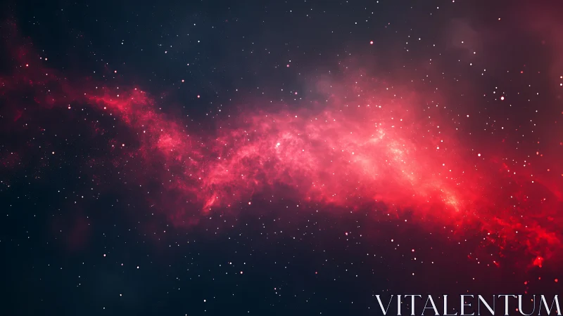 Bright red nebula stretches diagonally across star field