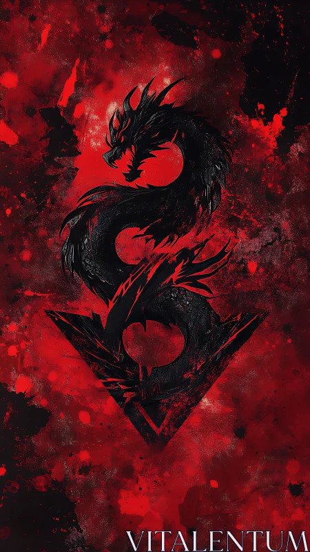 Black dragon emblem coils over red splatter background