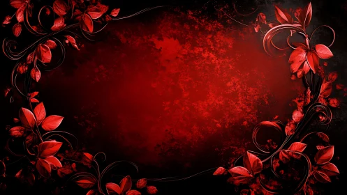 Crimson Floral Border on Dark Textured Background.