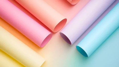 Rolled pastel color sheets aligned in diagonal pattern.