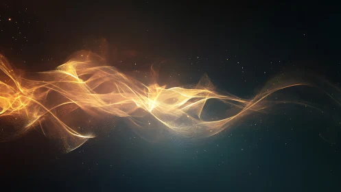 Golden energy wave flowing through dark space