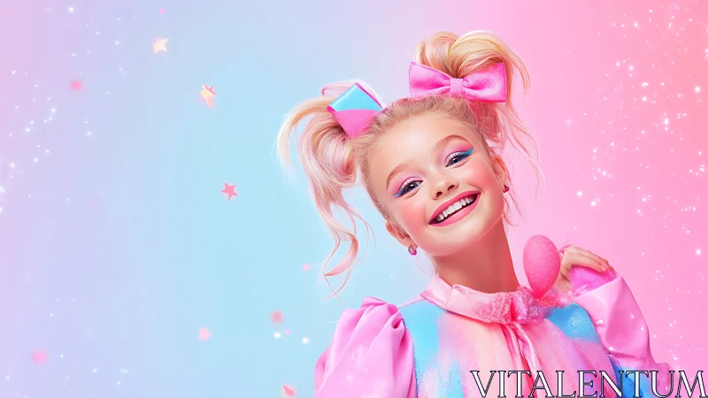 Pastel Pop Portrait: Maximalist Character Design with Gradient Background.