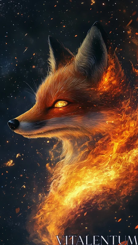 Volumetric fire envelops fox profile with high-detail fur rendering