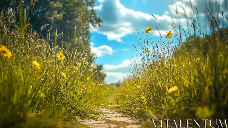 Sunny wildflower path invites a slow and peaceful wander