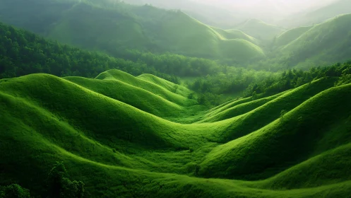 Emerald waves of hillside grass quietly imitate a living ocean