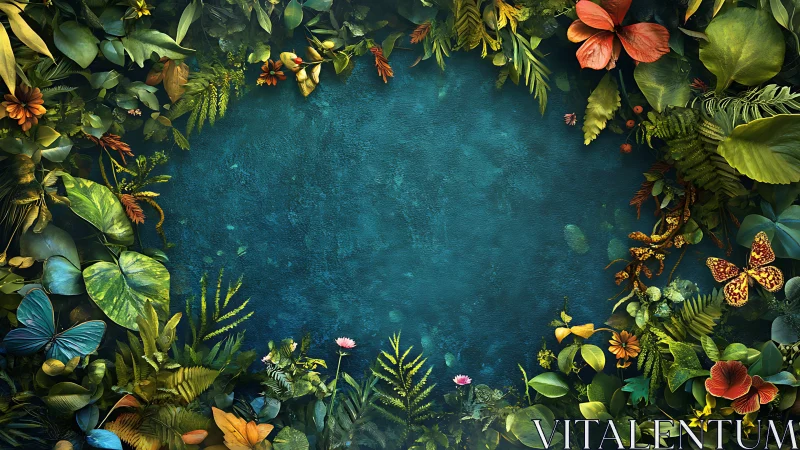 Emerald jungle frame cradling a secret teal story space.