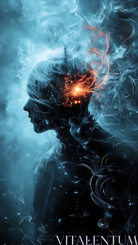 Human silhouette with blazing neural cosmos within mind