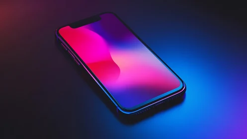 Modern smartphone with vibrant gradient display on dark surface