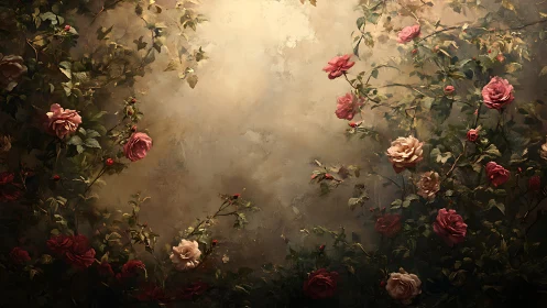 Garden Whispers: Where Roses Dance Through Gilded Mist