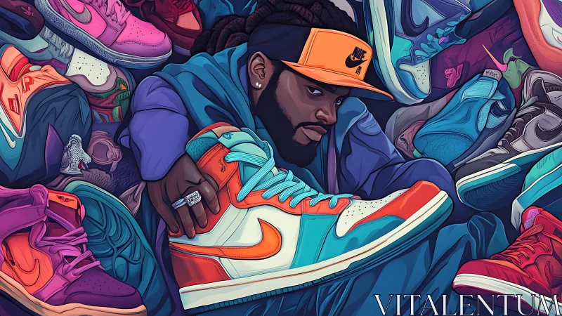 Sneaker collector cradles vibrant Nike high-top in neon palette