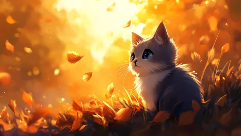 Feline Portrait in Autumnal Backlit Landscape with Particulate Atmospheric Effects