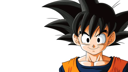 Spiky haired anime hero portrait on stark white background