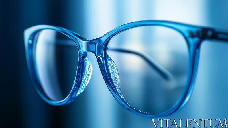 High-transparency blue acetate eyeglasses in shallow focus