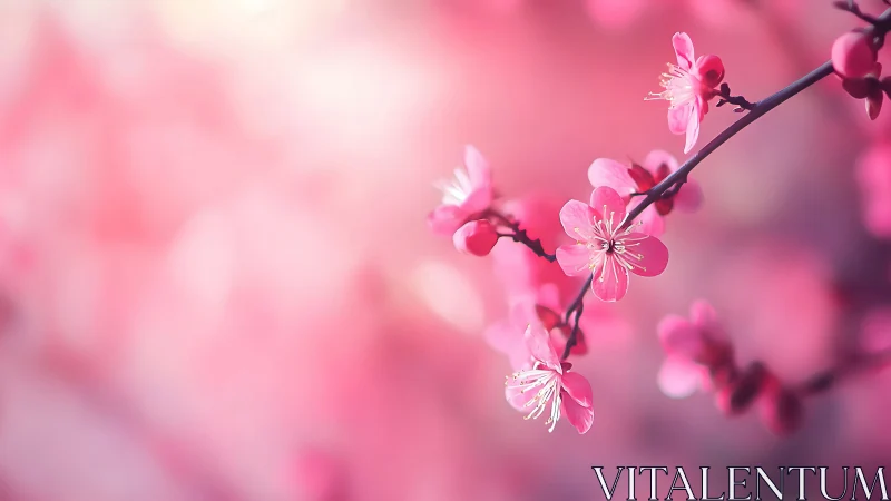 Cherry Blossom Branch in Soft Focus Pink.