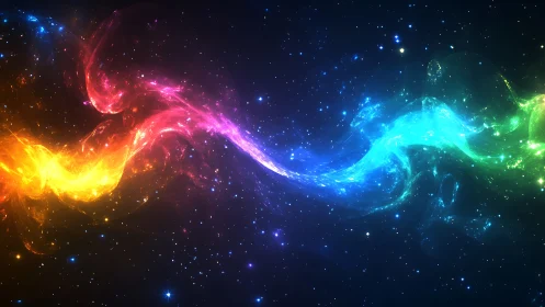 Chromatic nebula stream arcs through deep starfield sky.