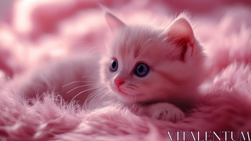 Pink Cat Kitten Resting in Soft Fluffy Environment