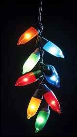 Multicolor holiday string lights glow against deep black