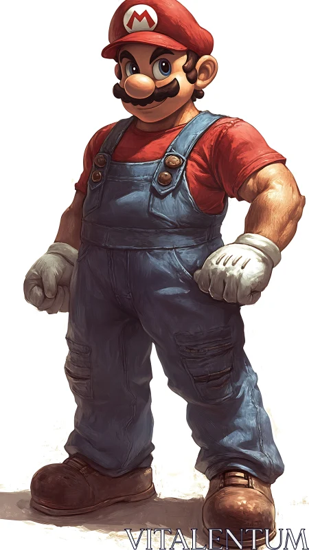 Cartoon plumber character rendered in detailed digital painting