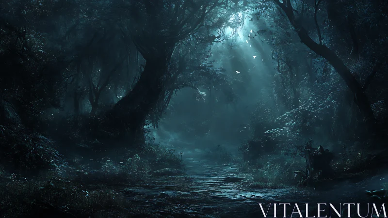 Luminescent Forest Ravine: Enchanted Woodland Portal.