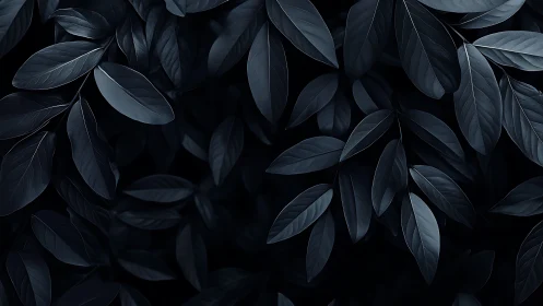 Dark blue leaves pattern with moody natural texture.