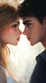 Two profiles facing each other with glowing space between.