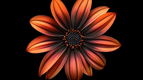 Orange Cosmos Flower Against Black Background.