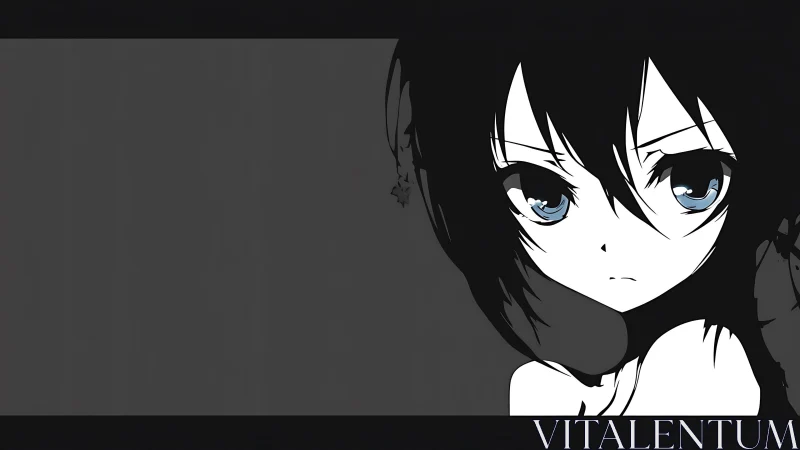 High contrast anime portrait isolates blue-eyed character gaze
