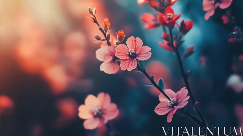 Delicate Pink Blossoms Against Warm Bokeh.