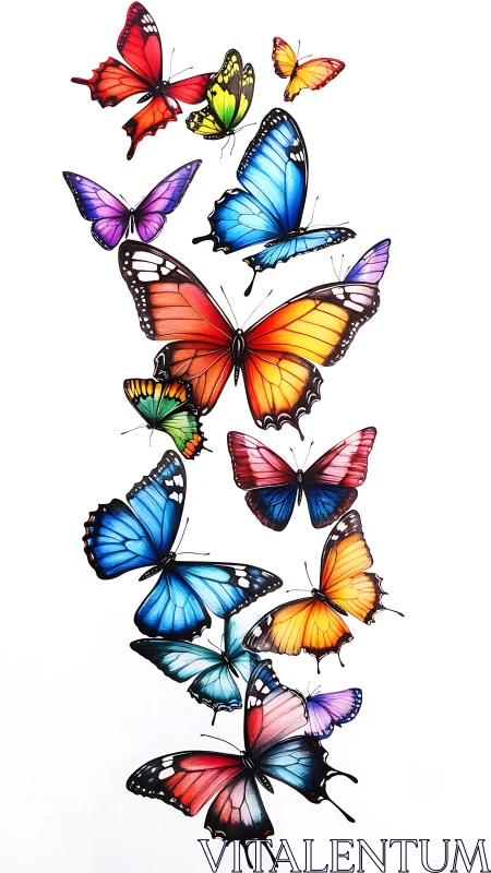 Vertically arranged multicolored butterfly illustration set.