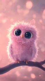Soft pastel owl character on branch in vertical digital painting.
