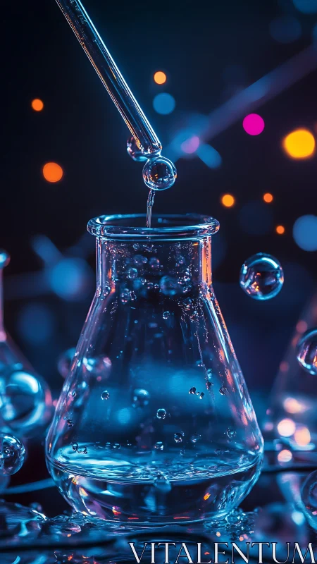 Chromatic laboratory droplet dynamics in refractive glassware.