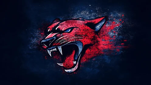 Fierce Roaring Tiger Rendered in Explosive Red and Blue