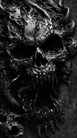 Gleaming obsidian skull beast emerging from sculpted night.