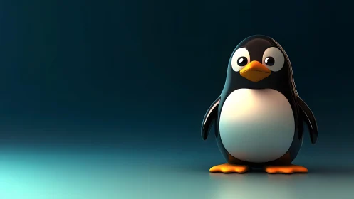Cute 3D Cartoon Penguin on Blue Gradient Background, Playful Style.