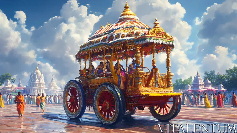 Temple chariot procession under luminous monsoon sky, India.