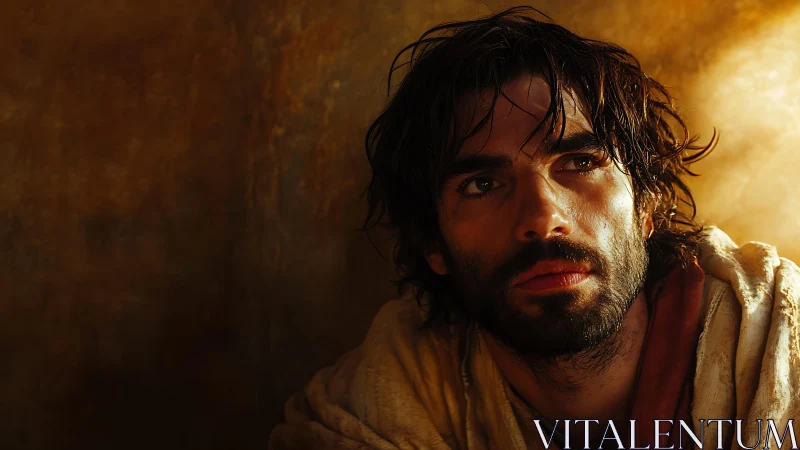 Cinematic low key portrait in directional amber backlight.