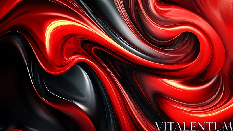 Red and black liquid abstract forms swirl in glossy motion