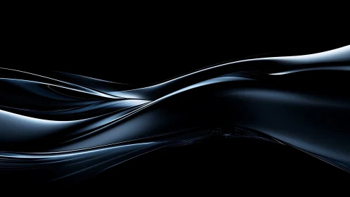 Glossy metallic wave shapes on deep black background.
