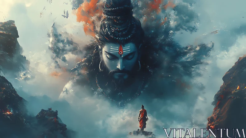 Divine mountain apparition in cinematic mythic digital painting.