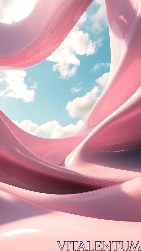 Soft pink dreamscape curving gently beneath bright skies.