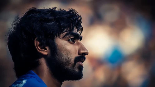 Focused side profile of young man in vivid outdoor light.
