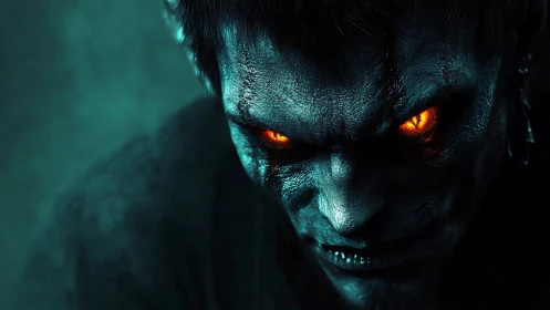 Demonic portrait uses chiaroscuro lighting and cyan-orange contrast