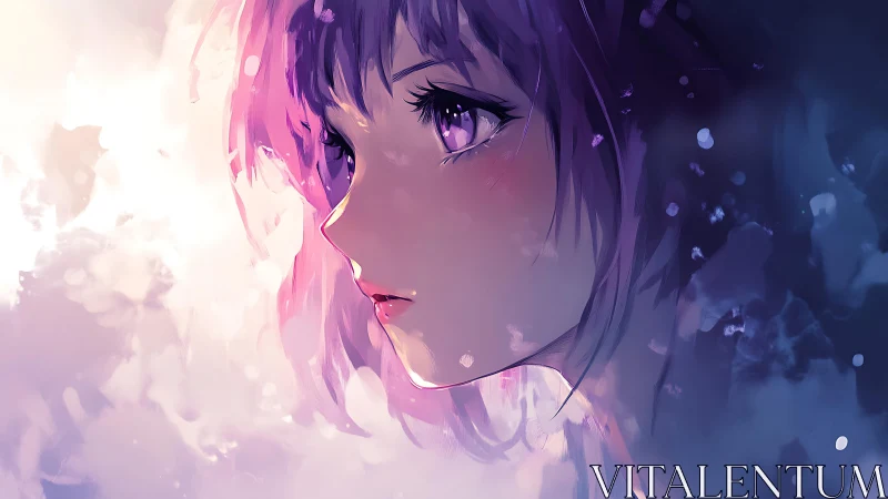 Ethereal anime portrait merges soft bokeh lighting and mist hues