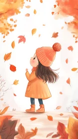 Child in autumn coat studies drifting foliage in warm palette