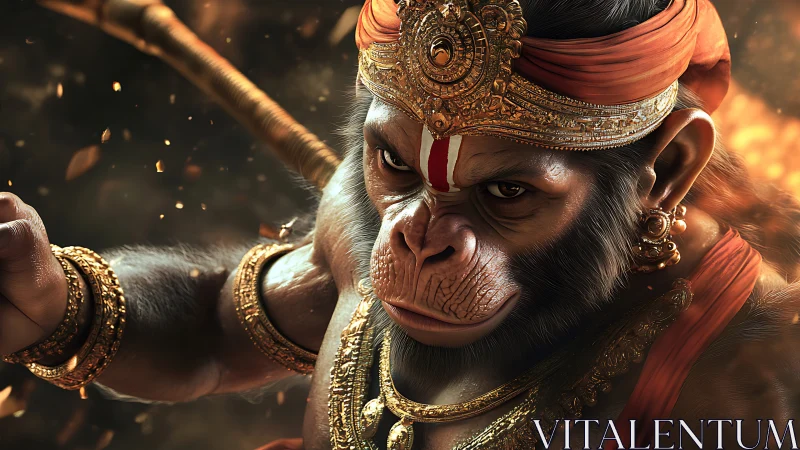 Radiant warrior monkey in divine gold and burning light.